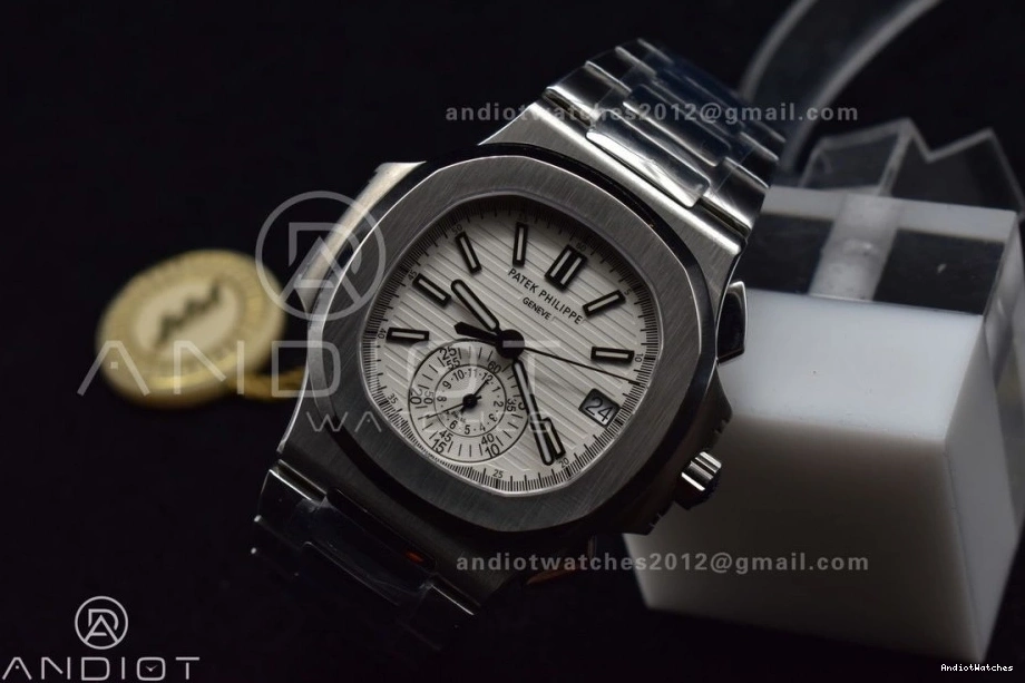 Mod SS Nautilus PPF Stk Wht Chrono Cozy A7750 5980 SS Date 435 0306
